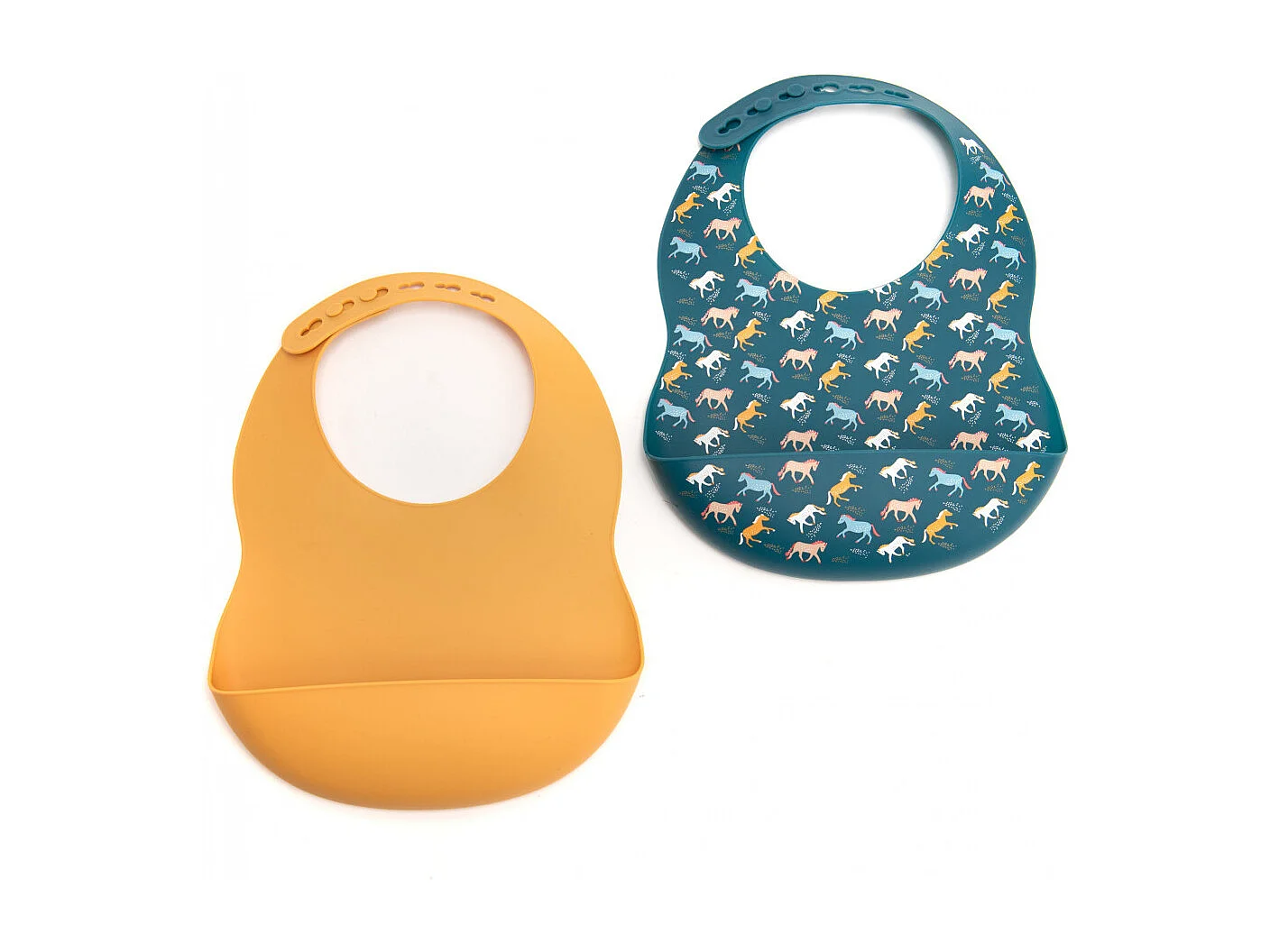 Lot de 2 bavoirs bleu et moutarde