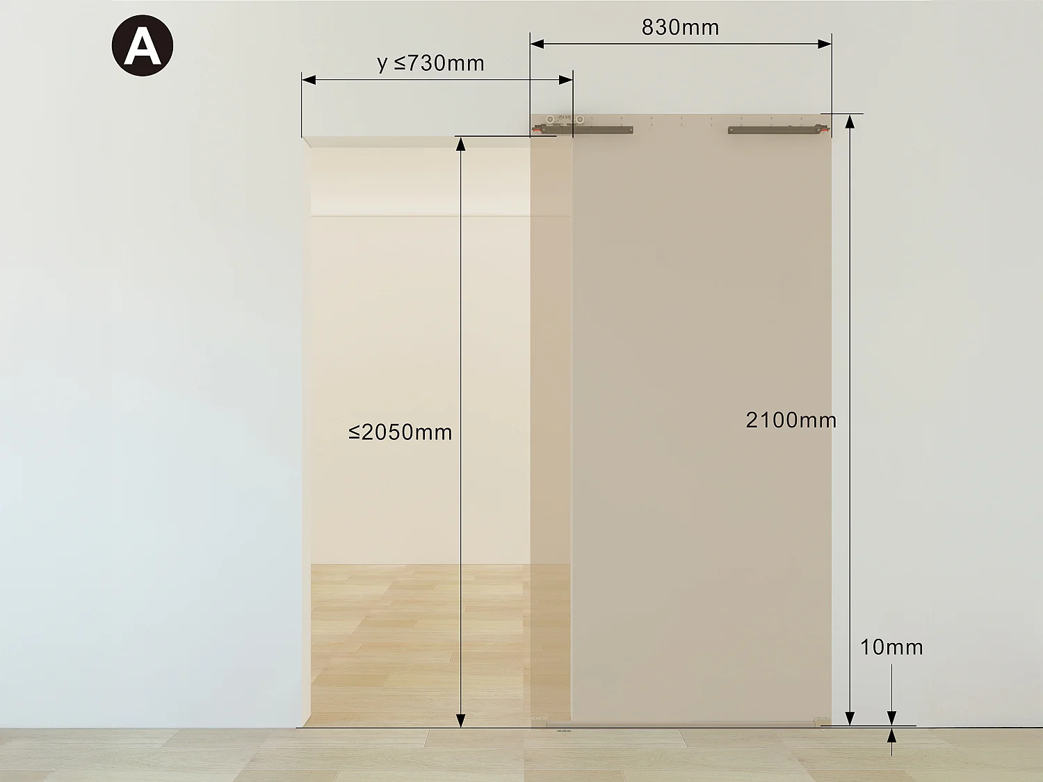 Porta scorrevole 83 x 210 cm in Legno e MDF con guida a scomparsa Rovere chiaro - BOCAZI