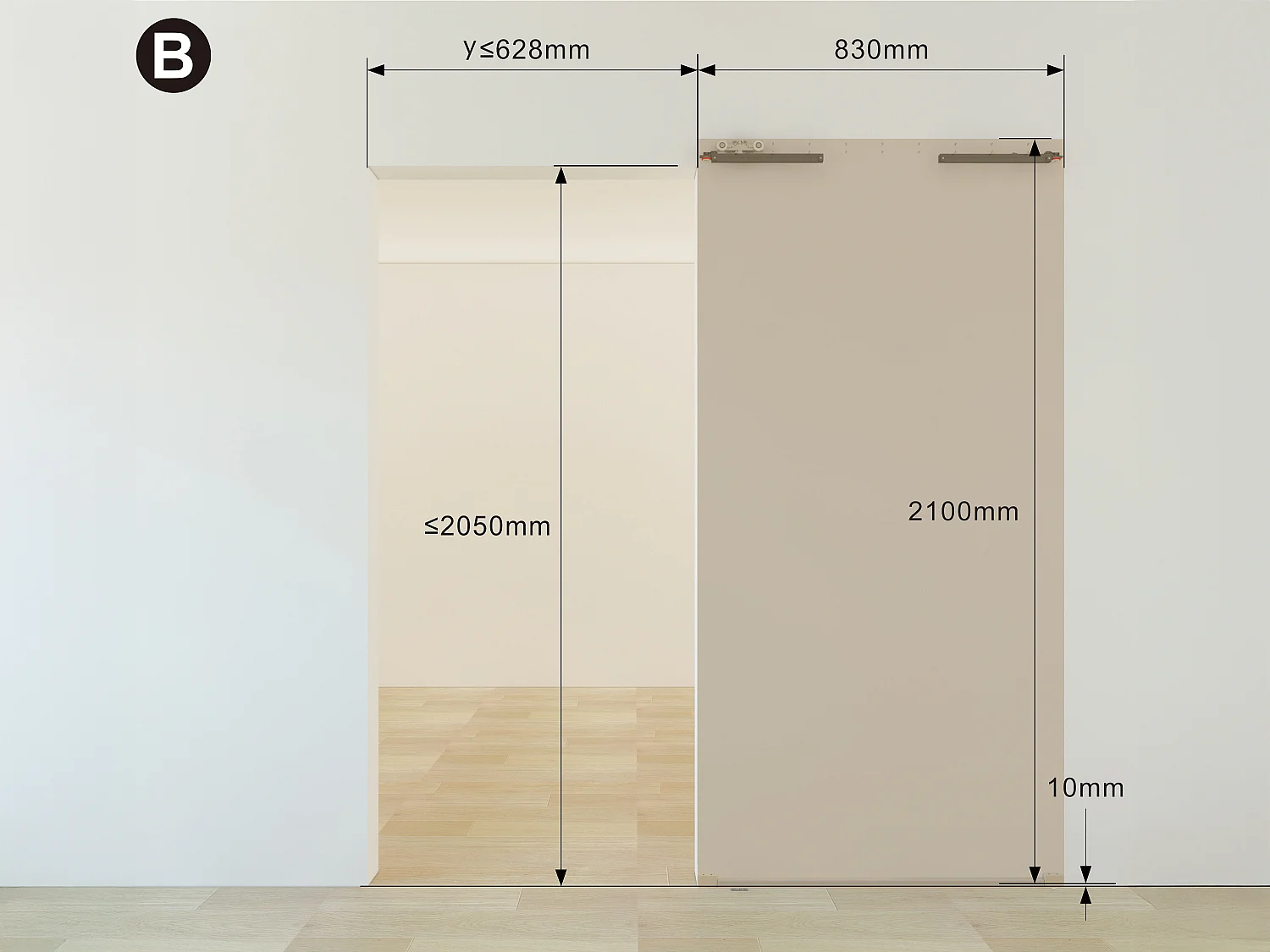 Porta scorrevole 83 x 210 cm in Legno e MDF con guida a scomparsa Rovere chiaro - BOCAZI