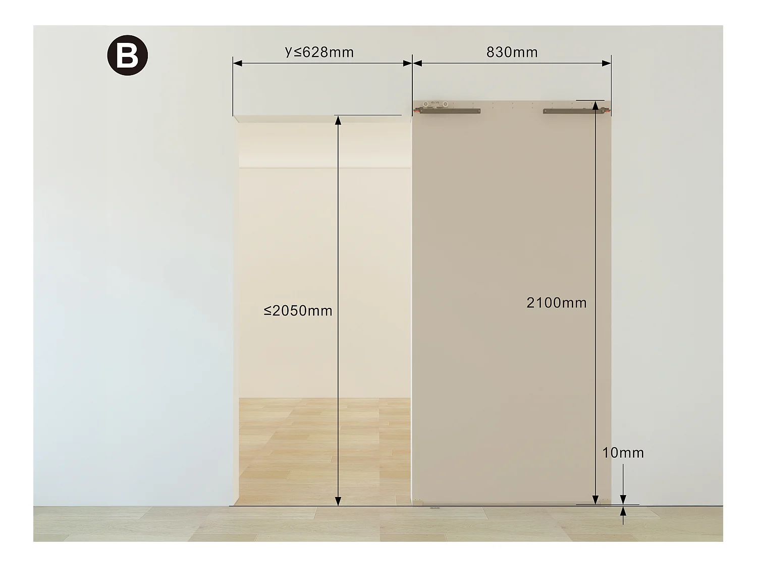 Porte coulissante en bois et MDF avec rail invisible -  Chêne clair - 83 x 210 cm - BOCAZI