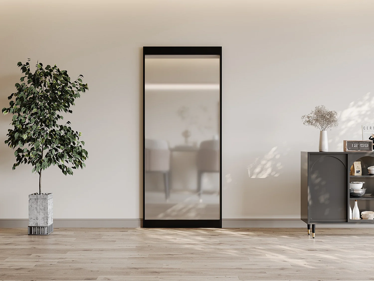 Porte coulissante avec rail invisible -  aluminium et verre trempé dépoli - 93 x 210 cm - TORIPA