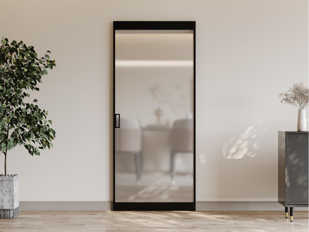 Schiebetür mit unsichtbarer Schiene - Aluminium & Sicherheitsglas matt - 93 x 210 cm - TORIPA
