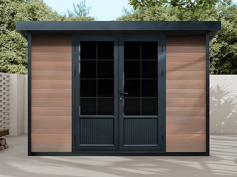 Caseta de jardín de composite de madera natural oscura 9 m² de espesor 28 mm - HAZELTON