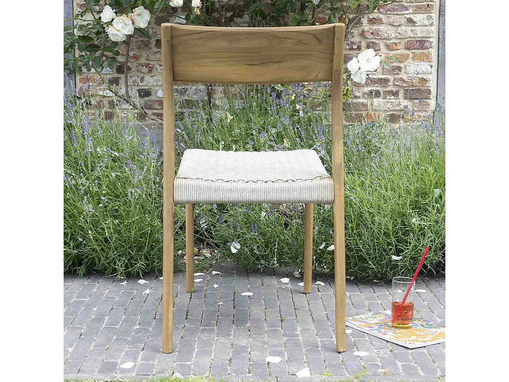 Silla de jardín de madera de teca maciza y cuerda