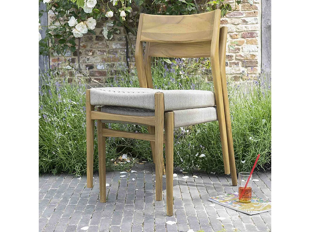 Silla de jardín de madera de teca maciza y cuerda