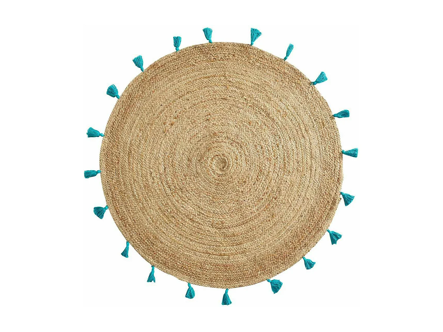 Tapis Déco Rond en Jute "Shira" 120cm Turquoise