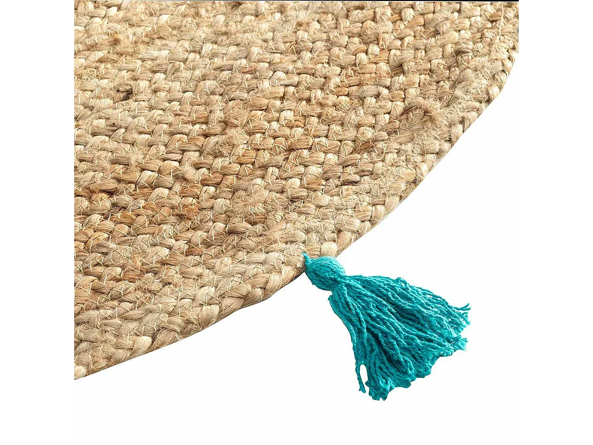 Tapis Déco Rond en Jute "Shira" 120cm Turquoise