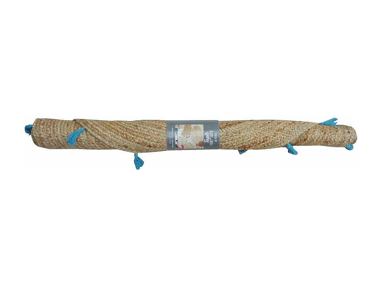 Tapis Déco Rond en Jute "Shira" 120cm Turquoise