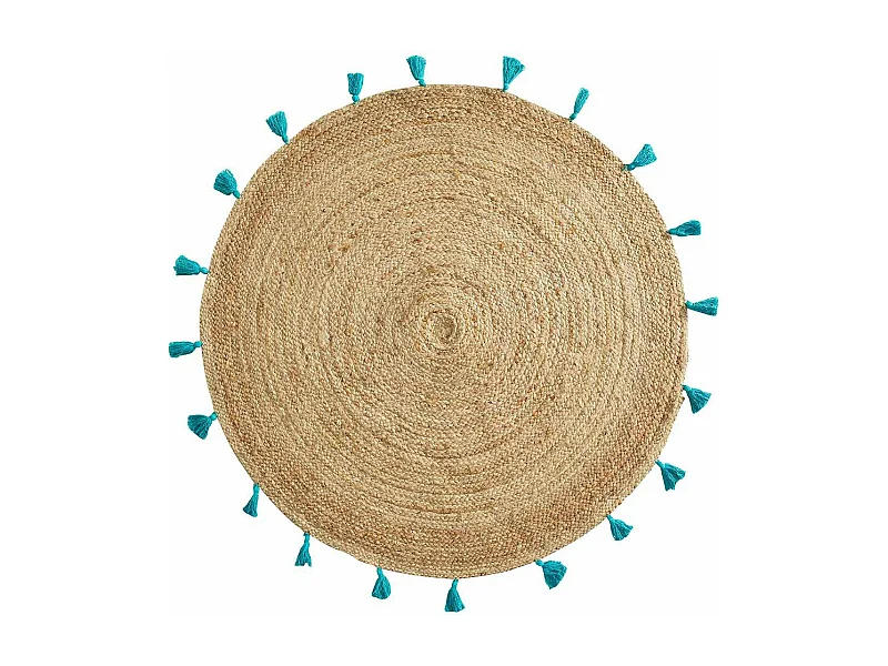 Tapis Déco Rond en Jute "Shira" 120cm Turquoise