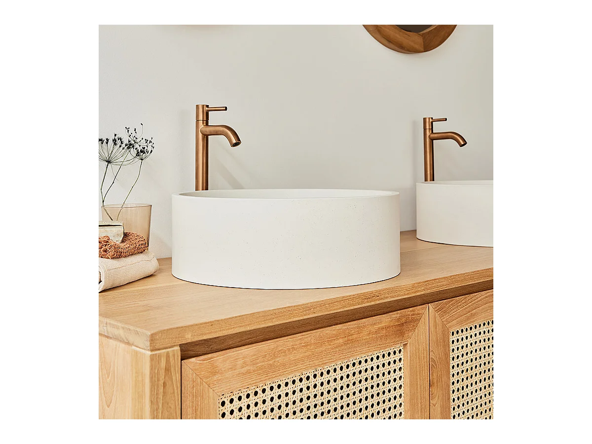 Vasque tambour en béton beige 37 cm