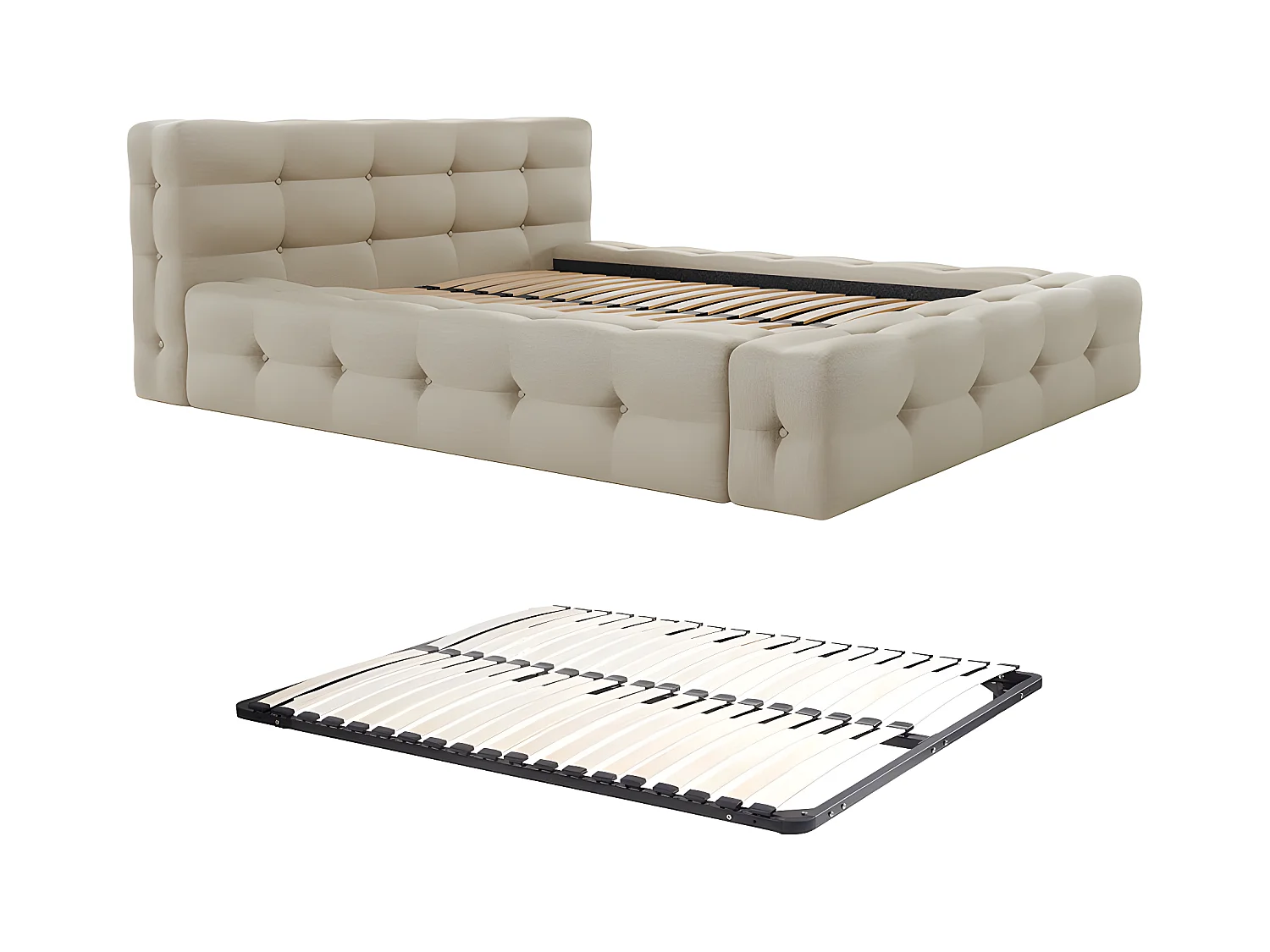 Polsterbett + Lattenrost - 180 x 200 cm - Melierter Stoff - Beige - LERUCO von Pascal Morabito