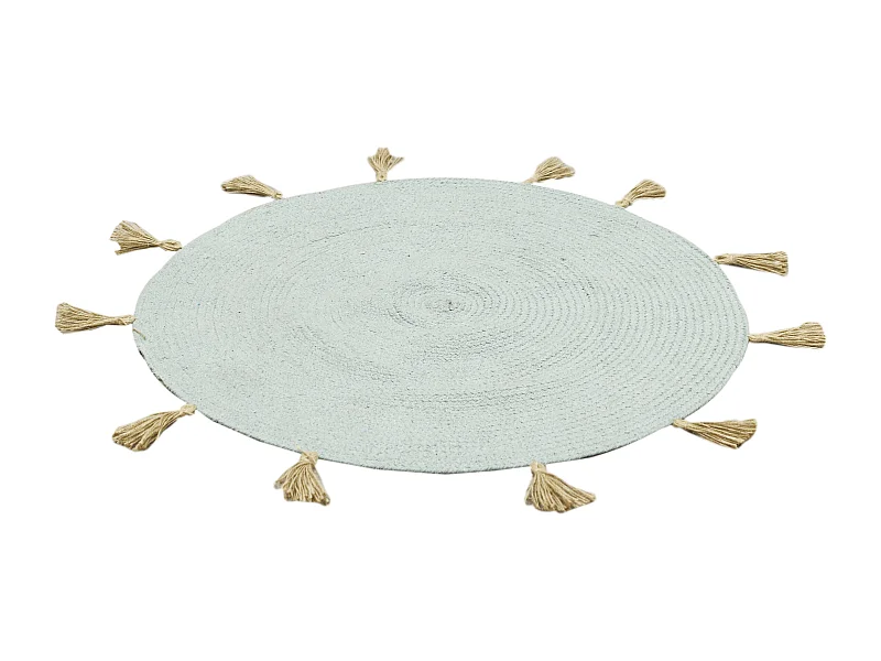 Tapis Rond Coton Pompon Celadon 90cm