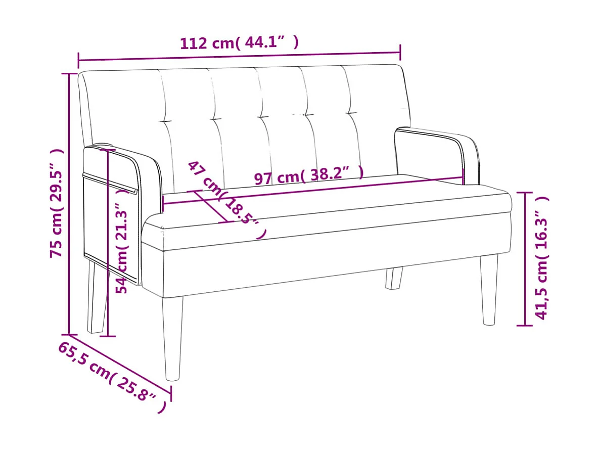 Banc avec dossier blanc 112x65,5x75 cm similicuir