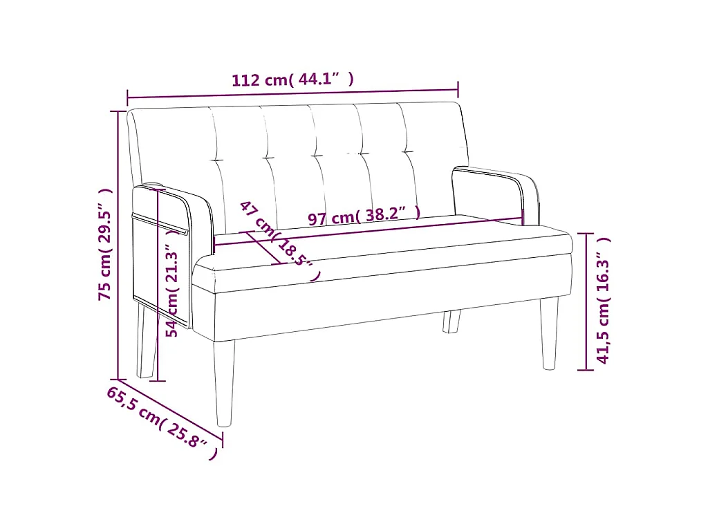 Banc avec dossier blanc 112x65,5x75 cm similicuir