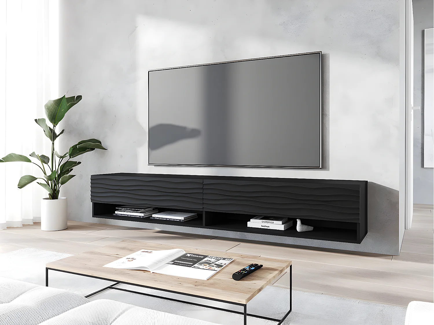 LOWBOARD A schwarz Wellenmuster 180 cm / 32 cm / 30 cm