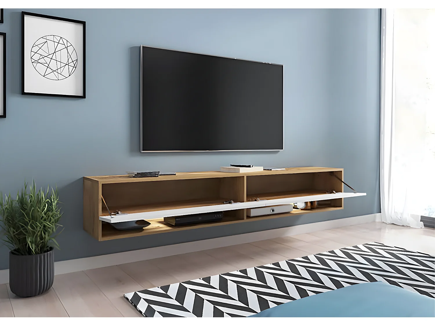 LOWBOARD A Wotan Eiche / weiß Hochglanz 180 cm / 32 cm / 30 cm