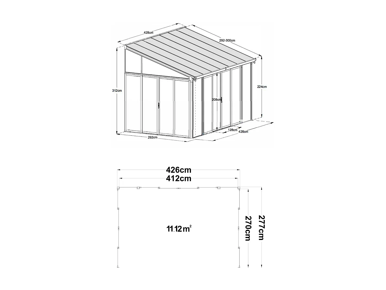 Véranda en aluminium et polycarbonate avec protection UV - 12,5 m² - anthracite - MATHILDA