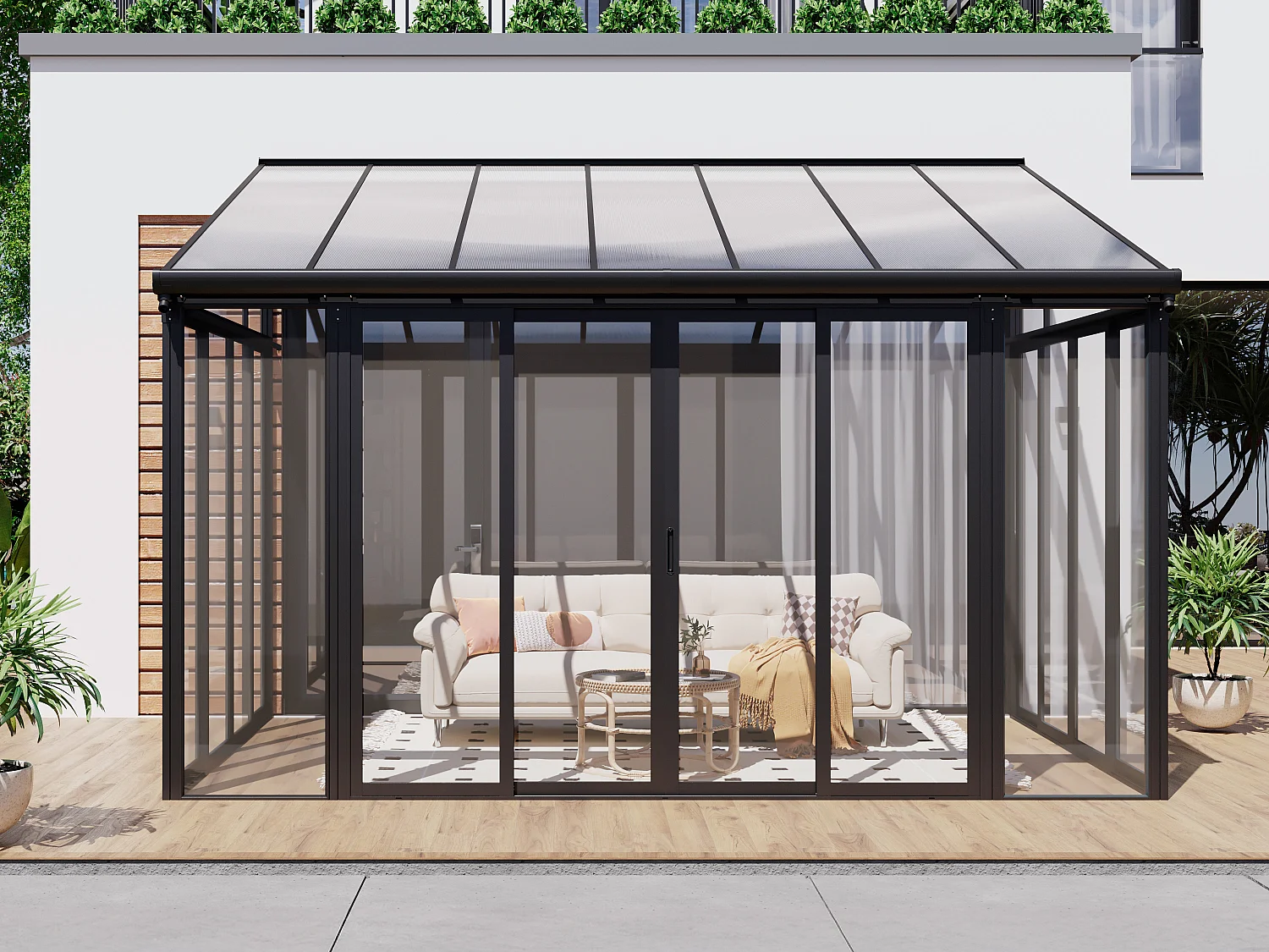 Veranda de aluminio y policarbonato con protección UV - 12 m² - antracita - MATHILDA