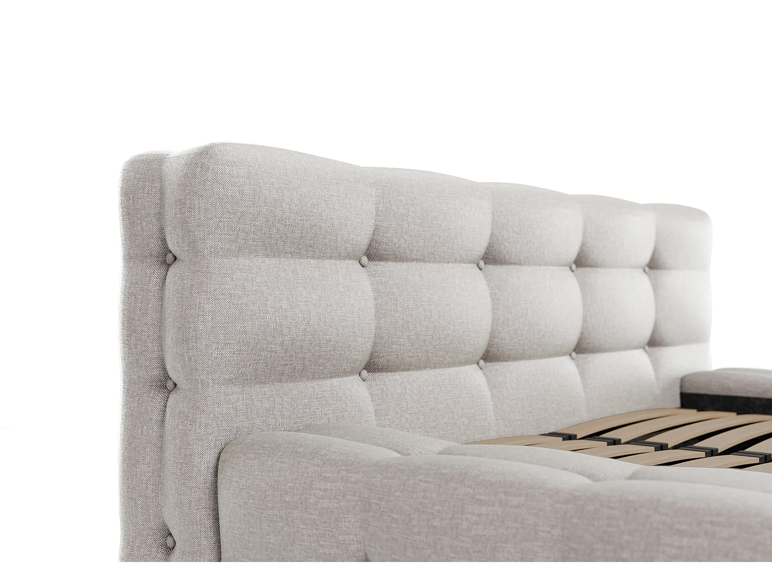 Lit coffre capitonné 180 x 200 cm - Tissu chiné - Gris clair + Matelas - LERUCO