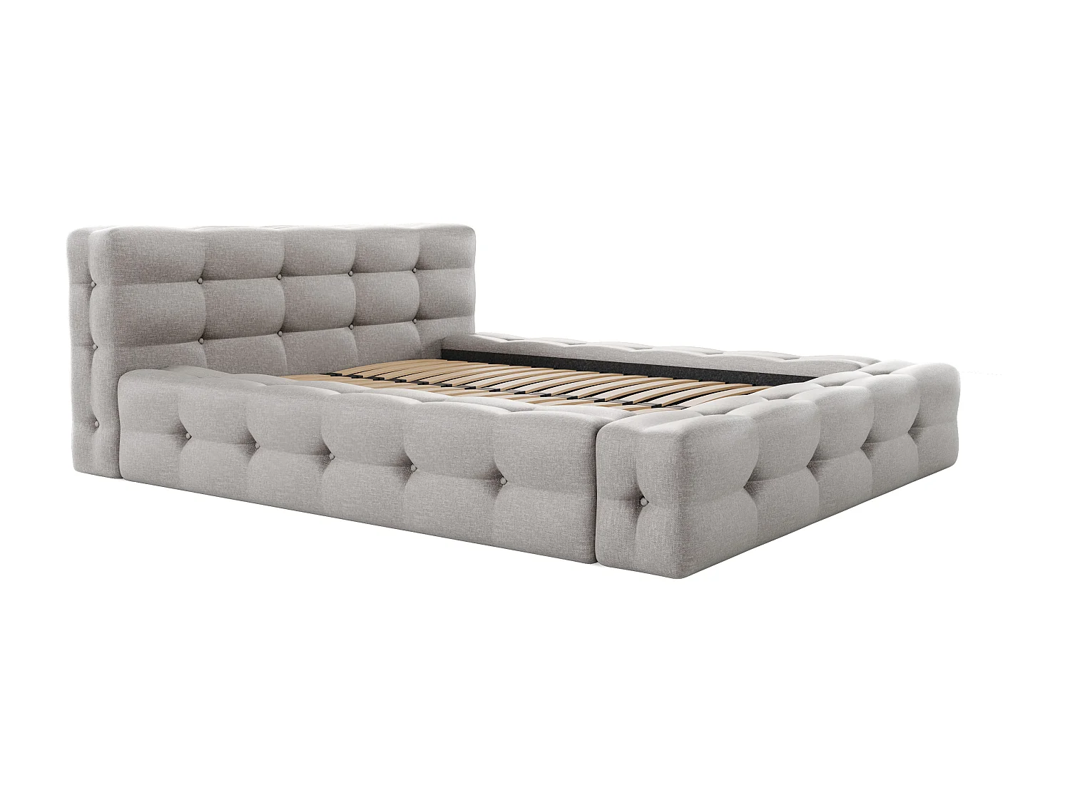 Lit coffre capitonné 180 x 200 cm - Tissu chiné - Gris clair + Matelas - LERUCO