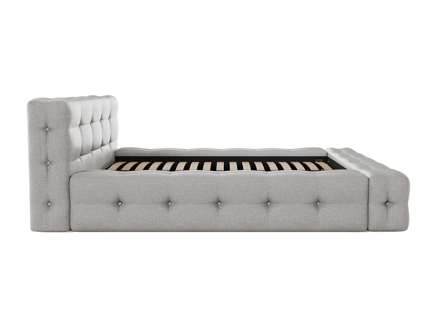 Lit coffre capitonné 180 x 200 cm - Tissu chiné - Gris clair + Matelas - LERUCO