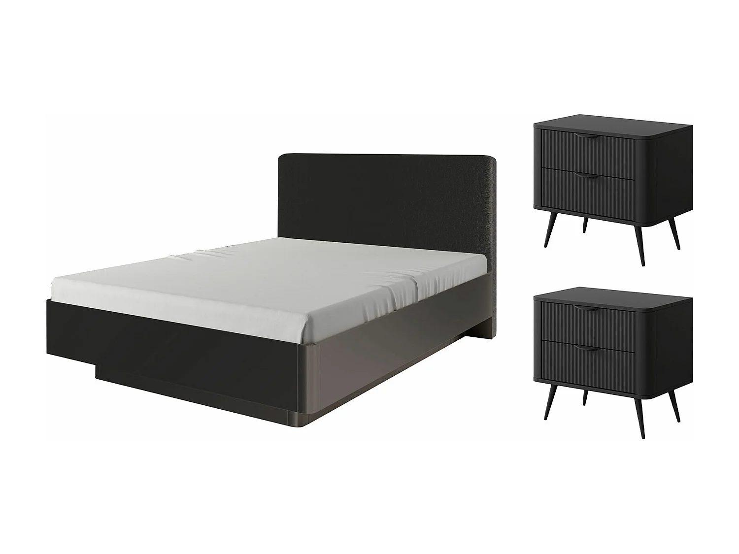 SCHLAFZIMMER-SET Lante schwarz 3-teilig ohne Lattenrahmen