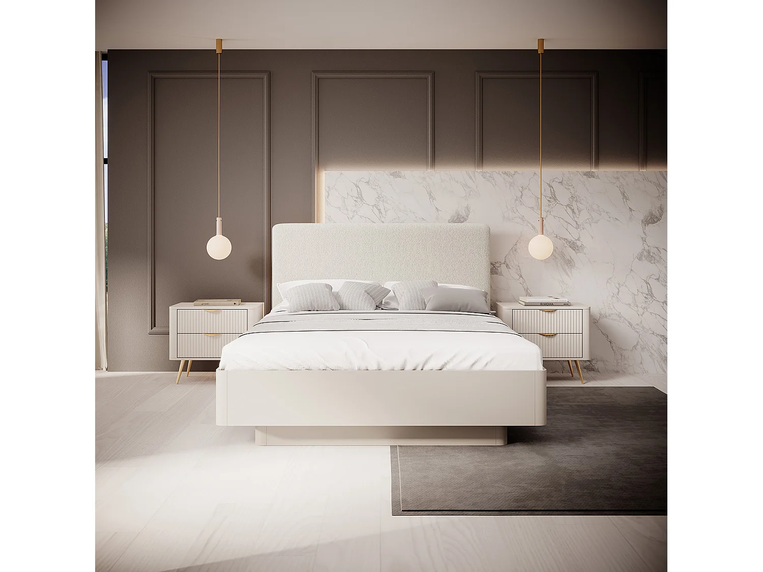 SCHLAFZIMMER-SET Lante beige 3-teilig mit Metall-Lattenrahmen