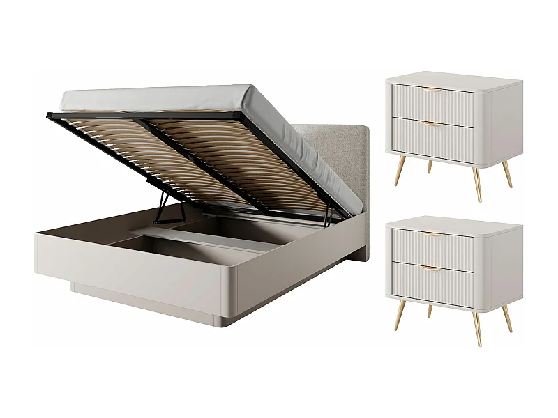 SCHLAFZIMMER-SET Lante beige 3-teilig mit Metall-Lattenrahmen