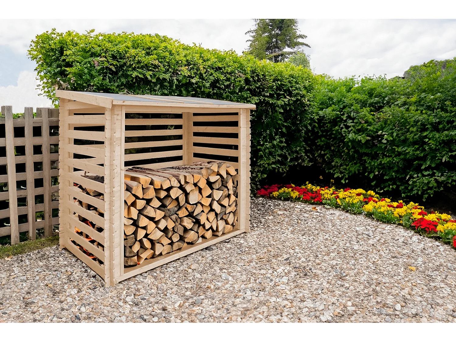 Holz Kaminholzregal TIMBELA M202 - B232xL146xH199 cm/ 2.63m2