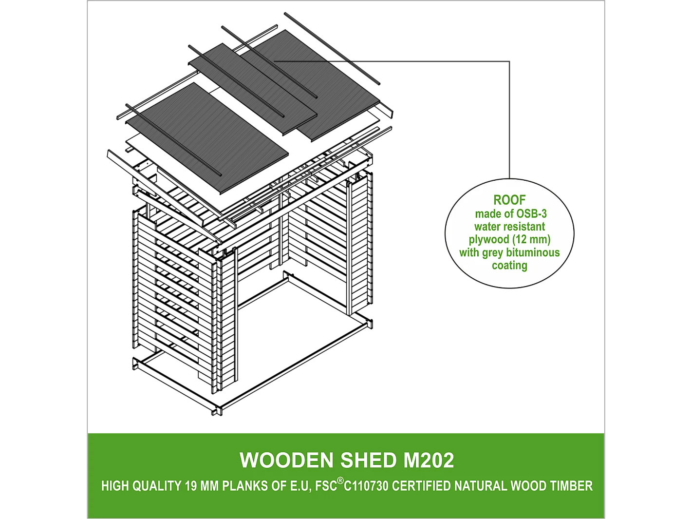 Abri à bûches - l146xL232xH199 cm/ 2.63 m2 - M202