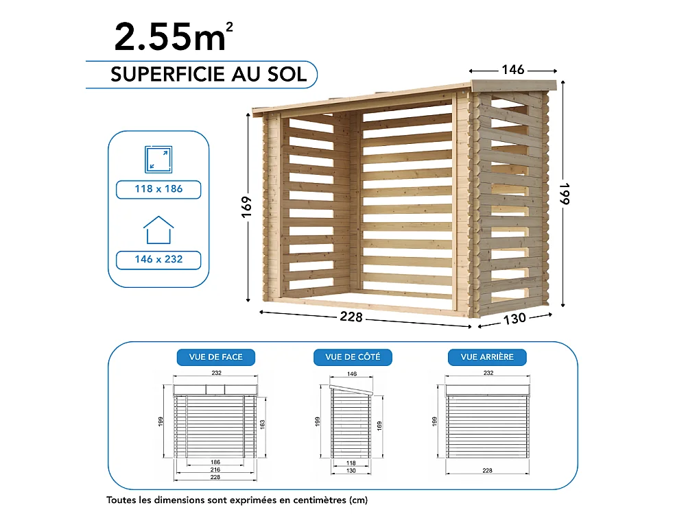 Cabana de madeira - l146xL232xH199 cm / 2.63 m² - M202