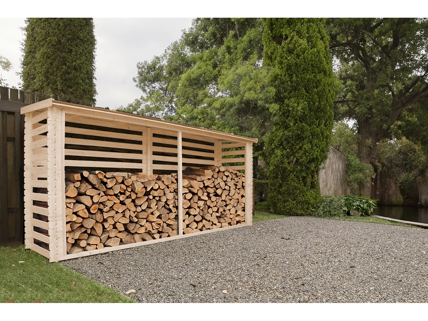 Holz Kaminholzregal TIMBELA M203 -  B458xL112xH199 cm/ 4m2