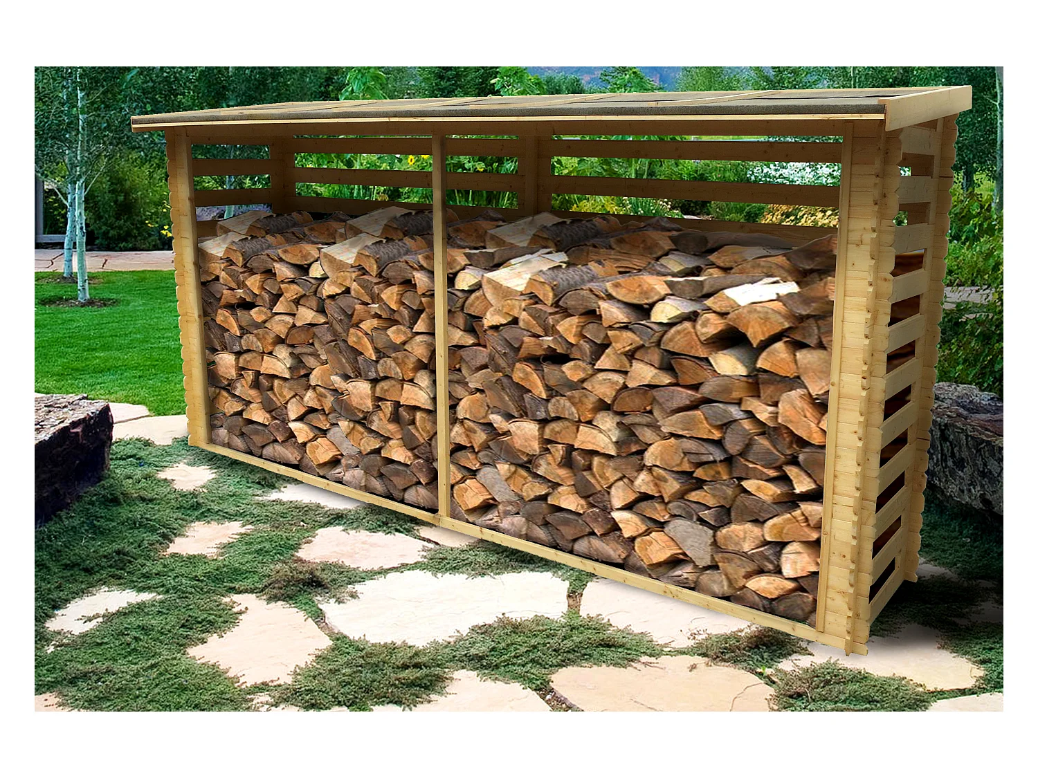 TIMBELA - Haardhout Opslagschuurtje - M203 - l112xL450xH199 cm/ 4m2