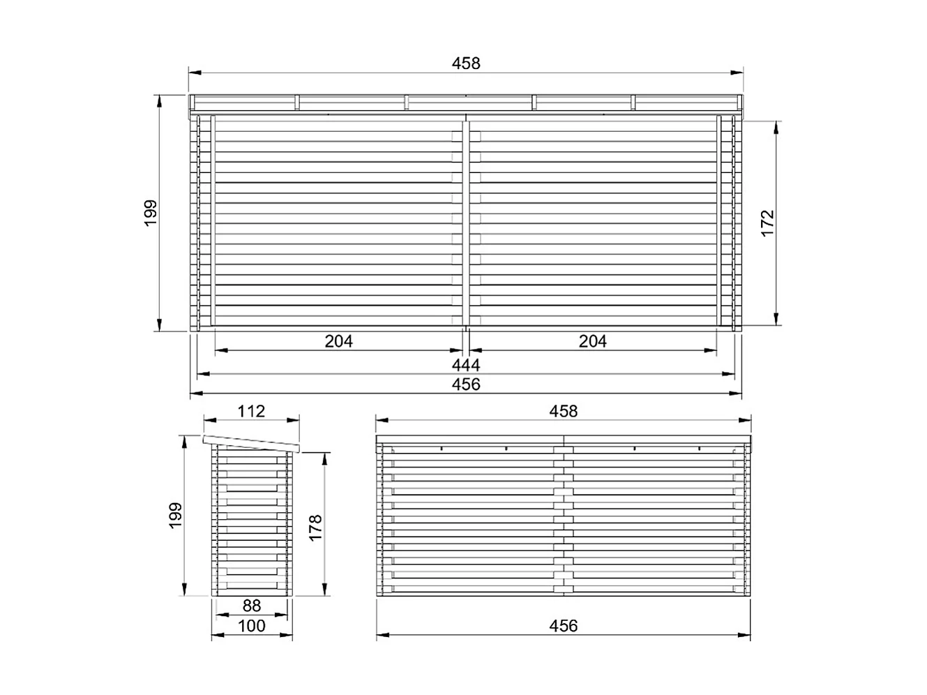 Legnaia da esterno in legno - 112x458xA199 cm / 4 m² - M203