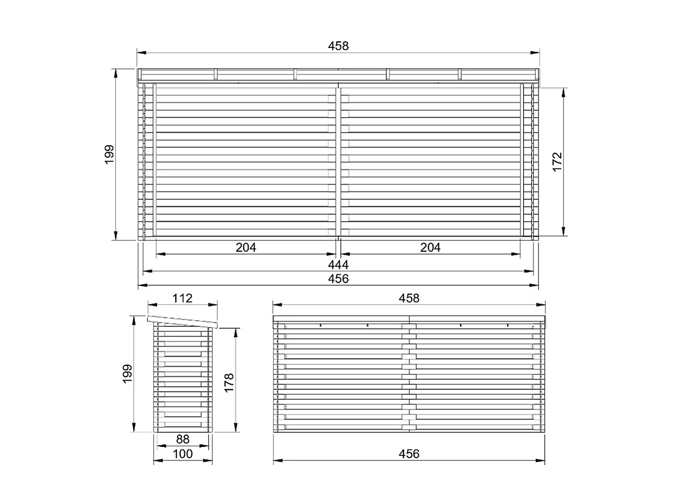 Abri à bûches - l112xL458xH199 cm/ 4m2 - M203