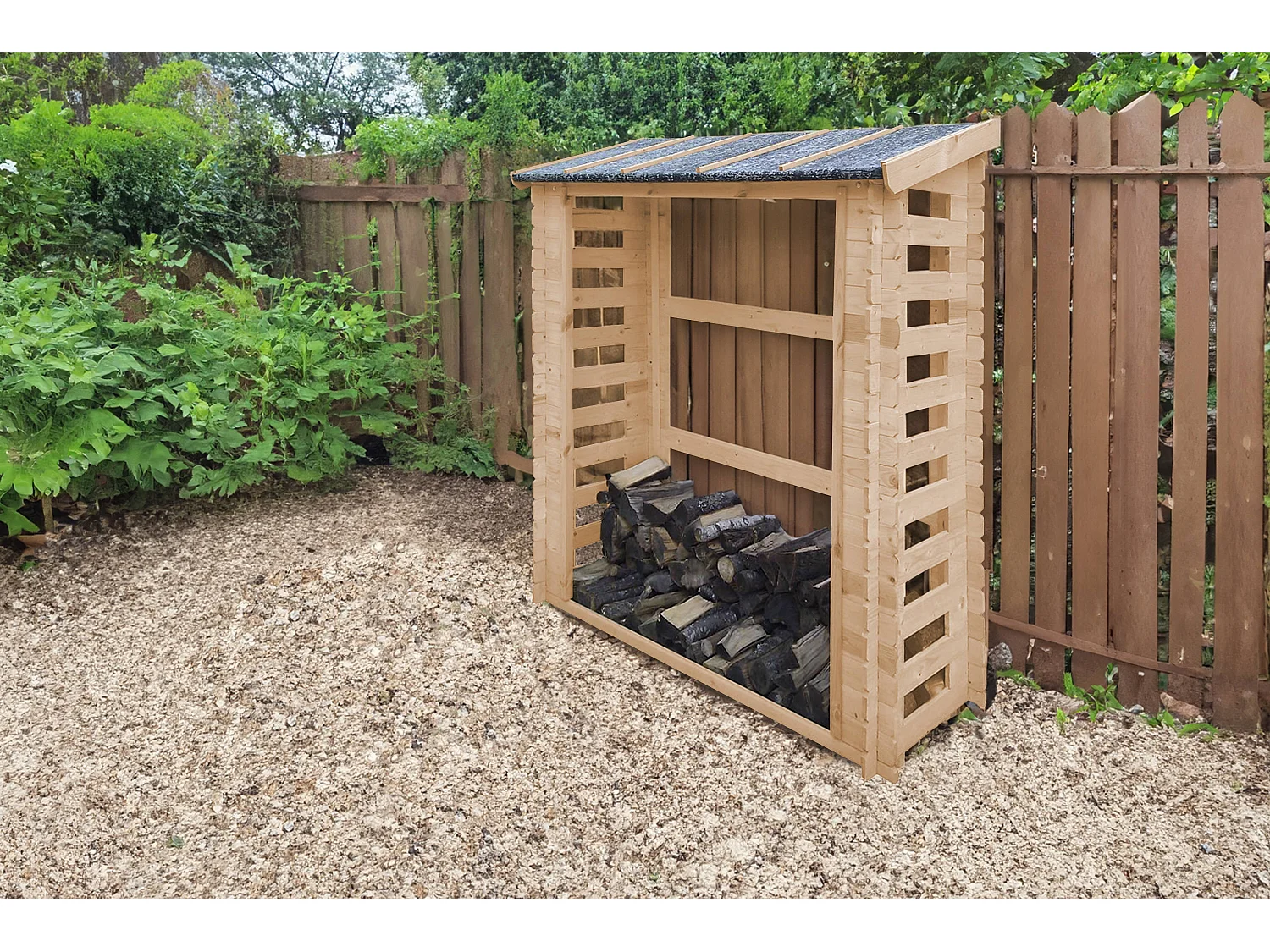 TIMBELA M201 Holz Kaminholzregal - B184xL86xH200 cm/0.9m2