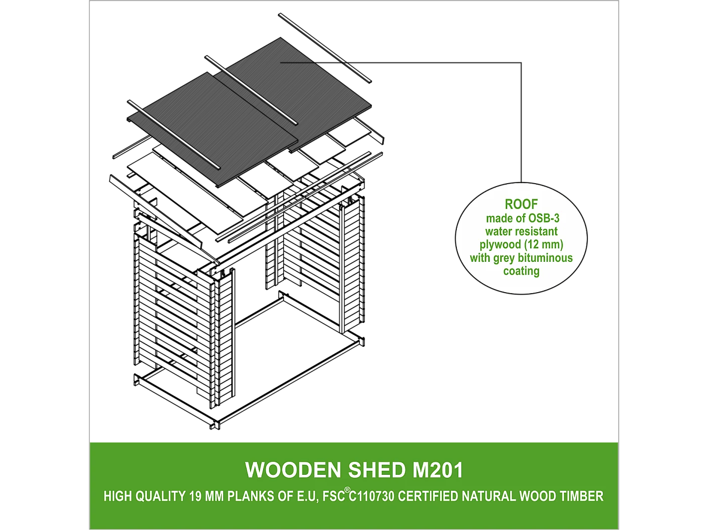 Abri à bûches -l86xL184xH200 cm/ 0.9 m2 - M201