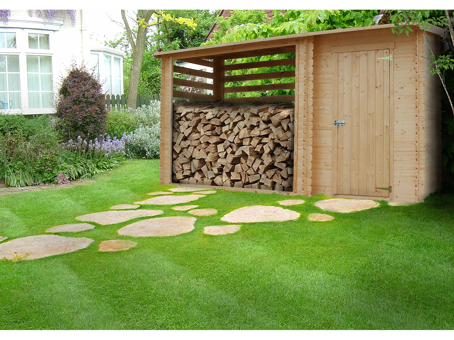 TIMBELA M205 Abri de jardin+ Chalet pour vélos - 348 x 146 cm - 2,54 m2+1,1 m2