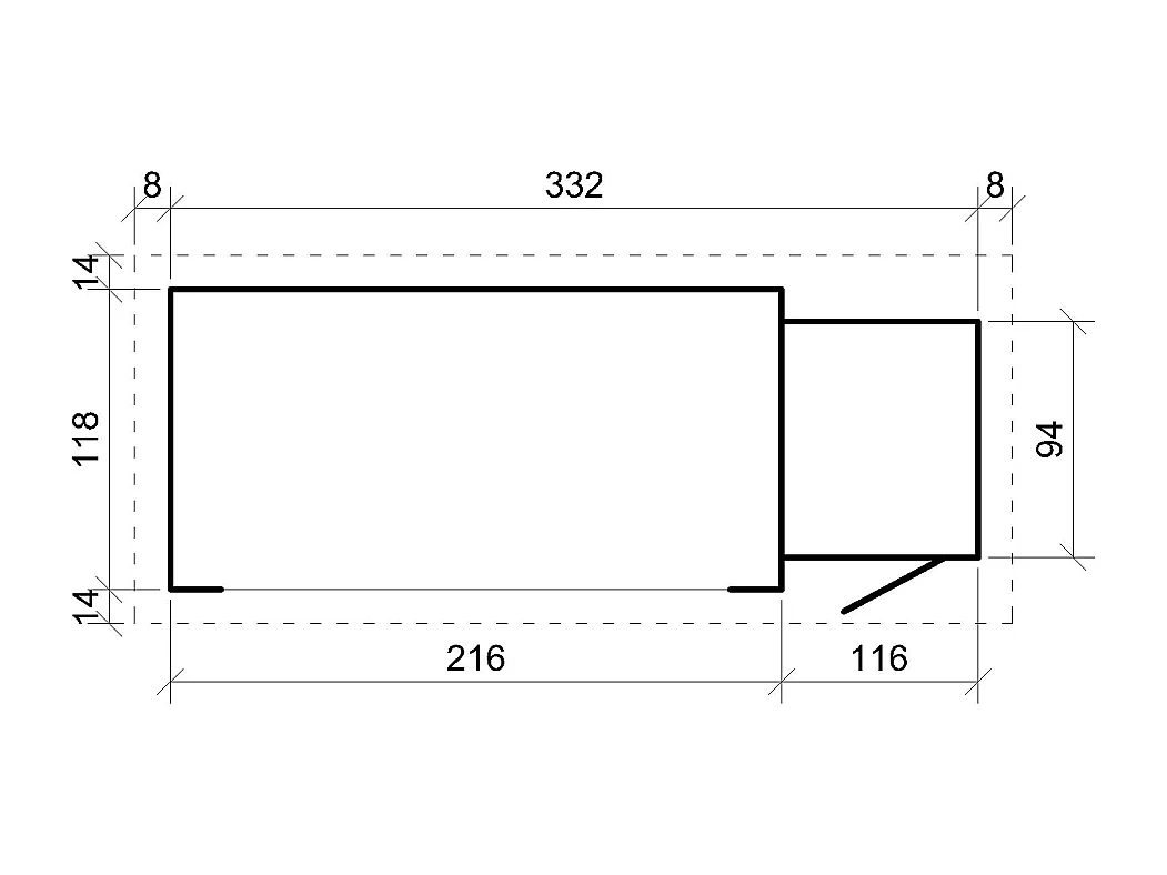 Abri de jardin + chalet pour vélos - 348 x 146 cm - 2,54 m2+1,1 m2 - M205