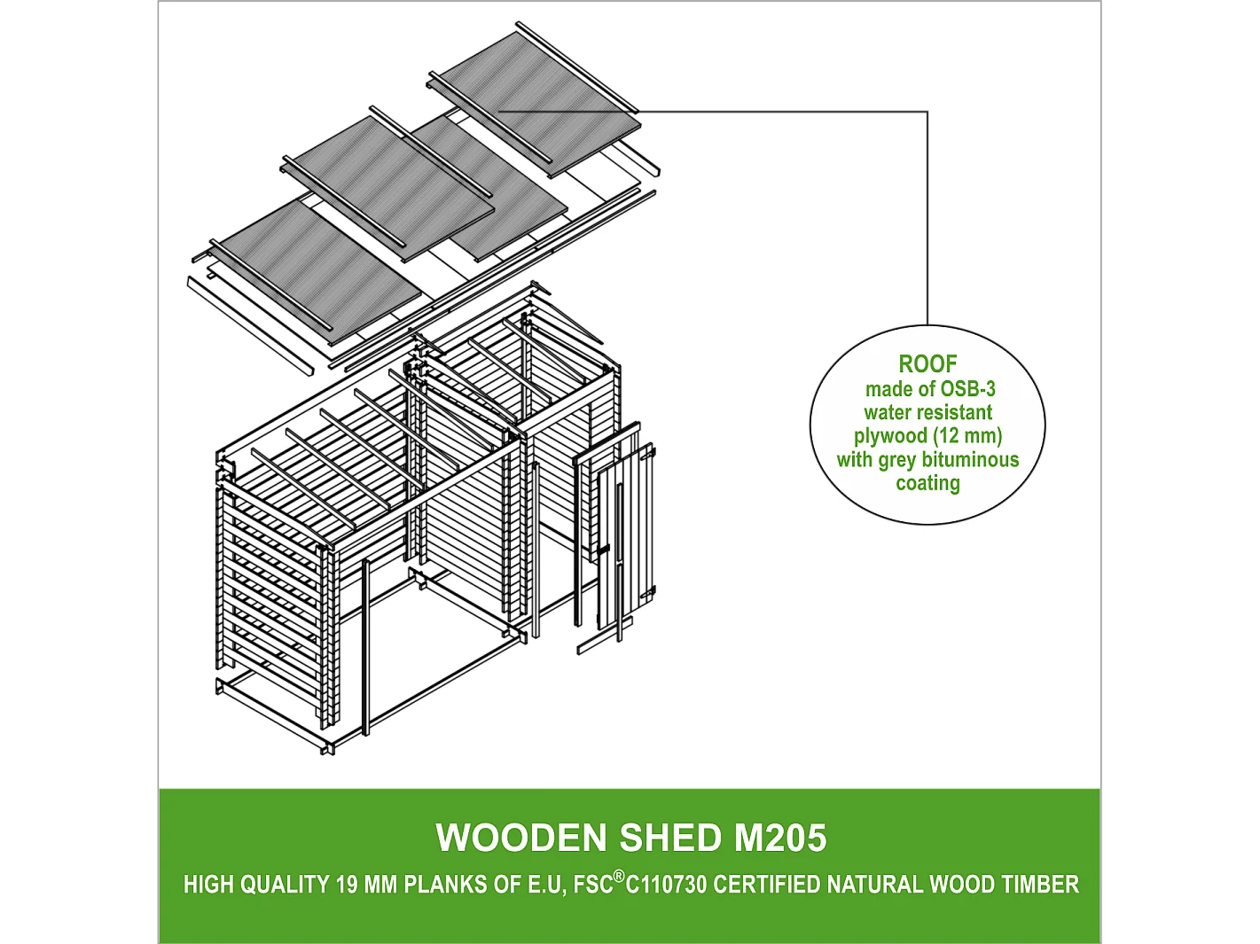 Abri de jardin + chalet pour vélos - 348 x 146 cm - 2,54 m2+1,1 m2 - M205