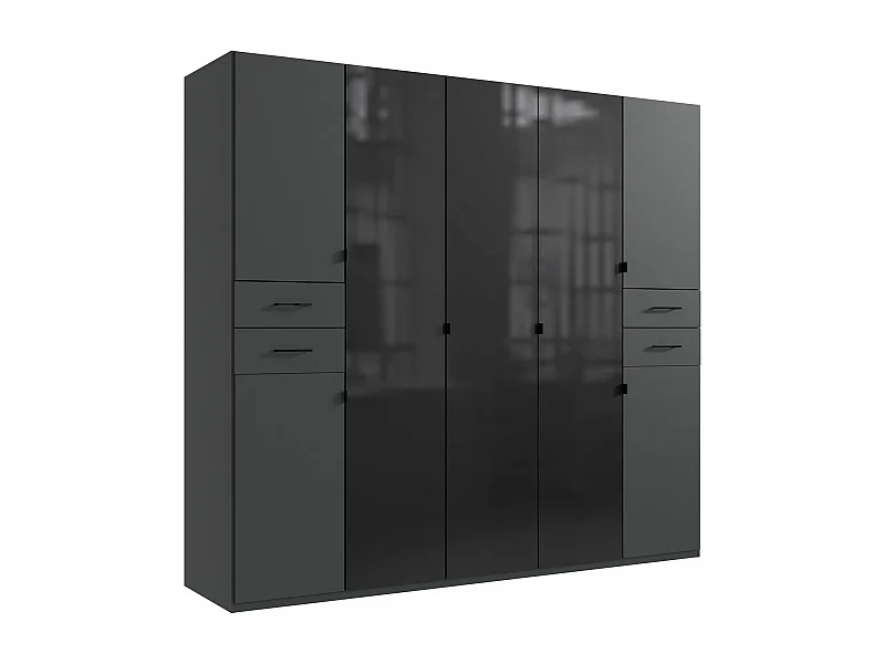 KLEIDERSCHRANK Danzig Graphit / Glasschwarz 225 / 58 / 208cm
