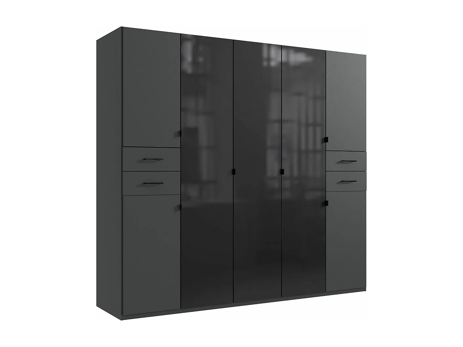 KLEIDERSCHRANK Danzig Graphit / Glasschwarz 225 / 58 / 208cm