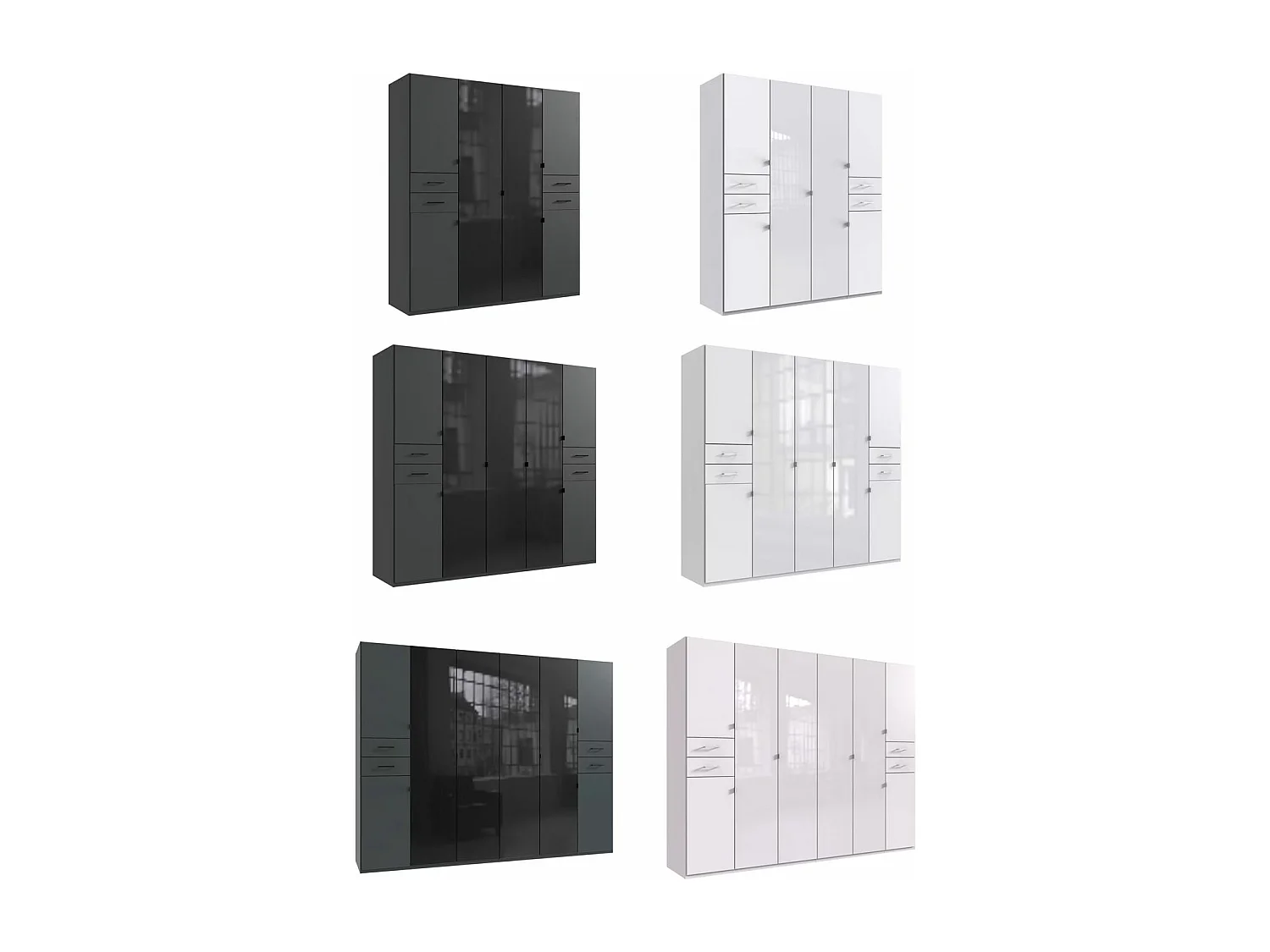 KLEIDERSCHRANK Danzig Graphit / Glasschwarz 225 / 58 / 208cm