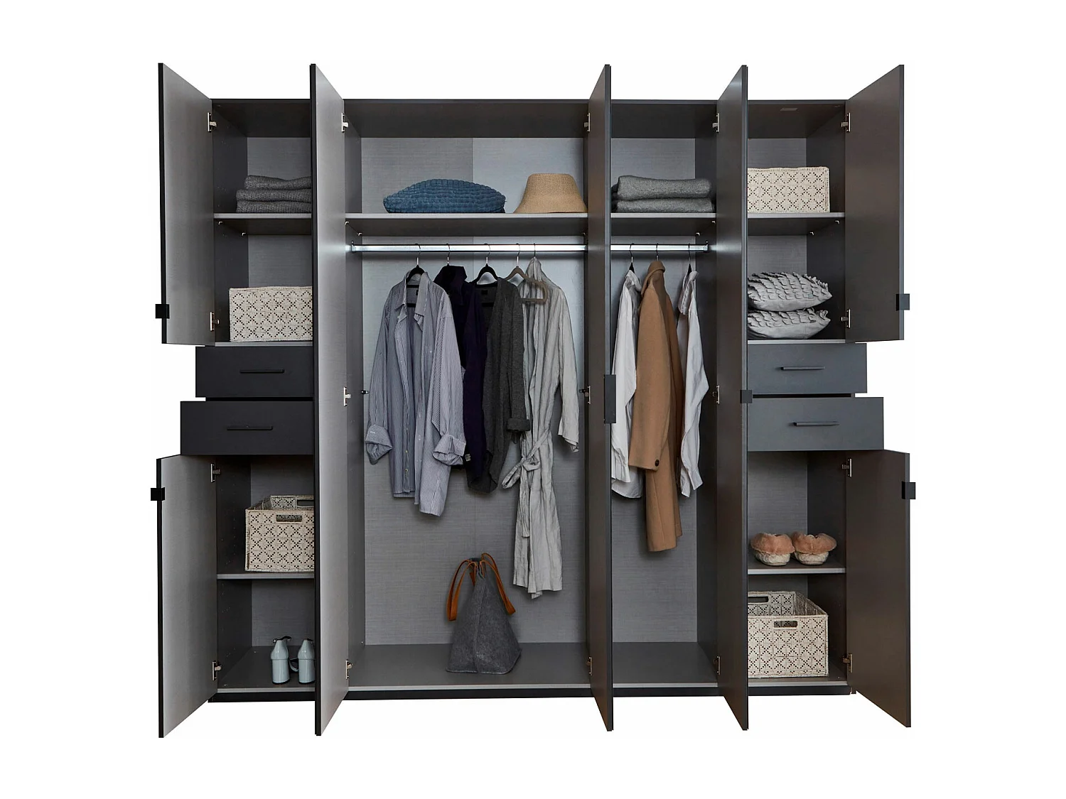 KLEIDERSCHRANK Danzig Graphit / Glasschwarz 225 / 58 / 208cm