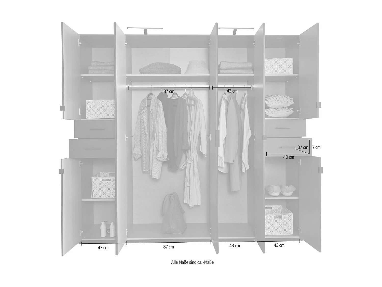 KLEIDERSCHRANK Danzig Graphit / Glasschwarz 225 / 58 / 208cm