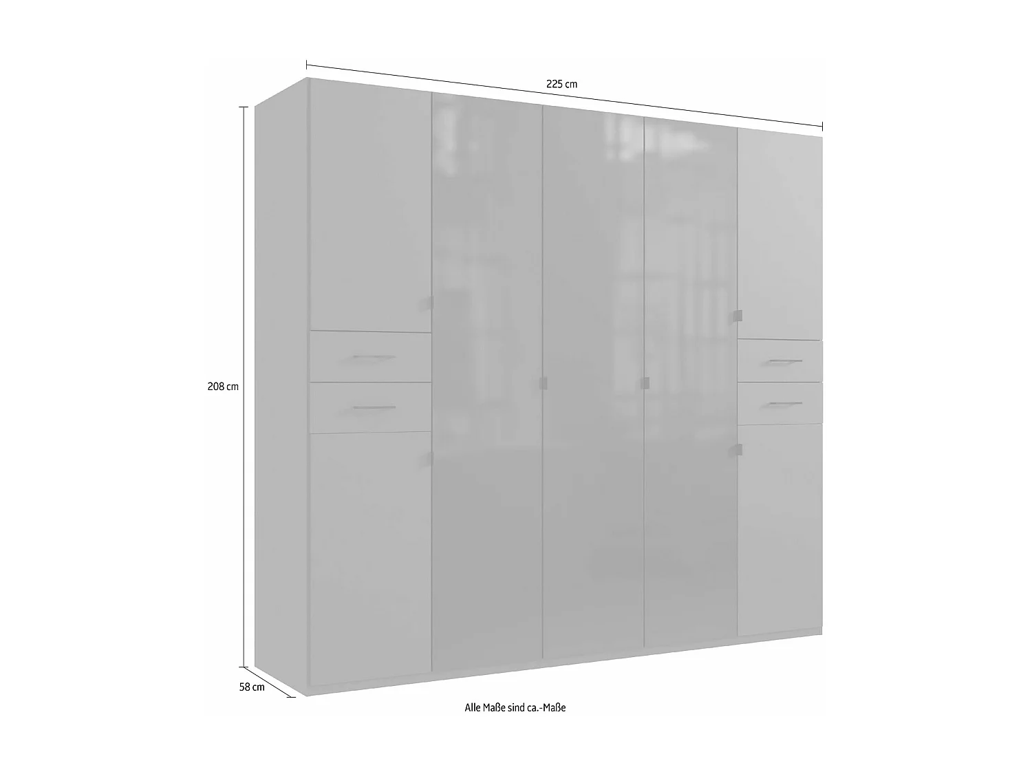 KLEIDERSCHRANK Danzig Graphit / Glasschwarz 225 / 58 / 208cm