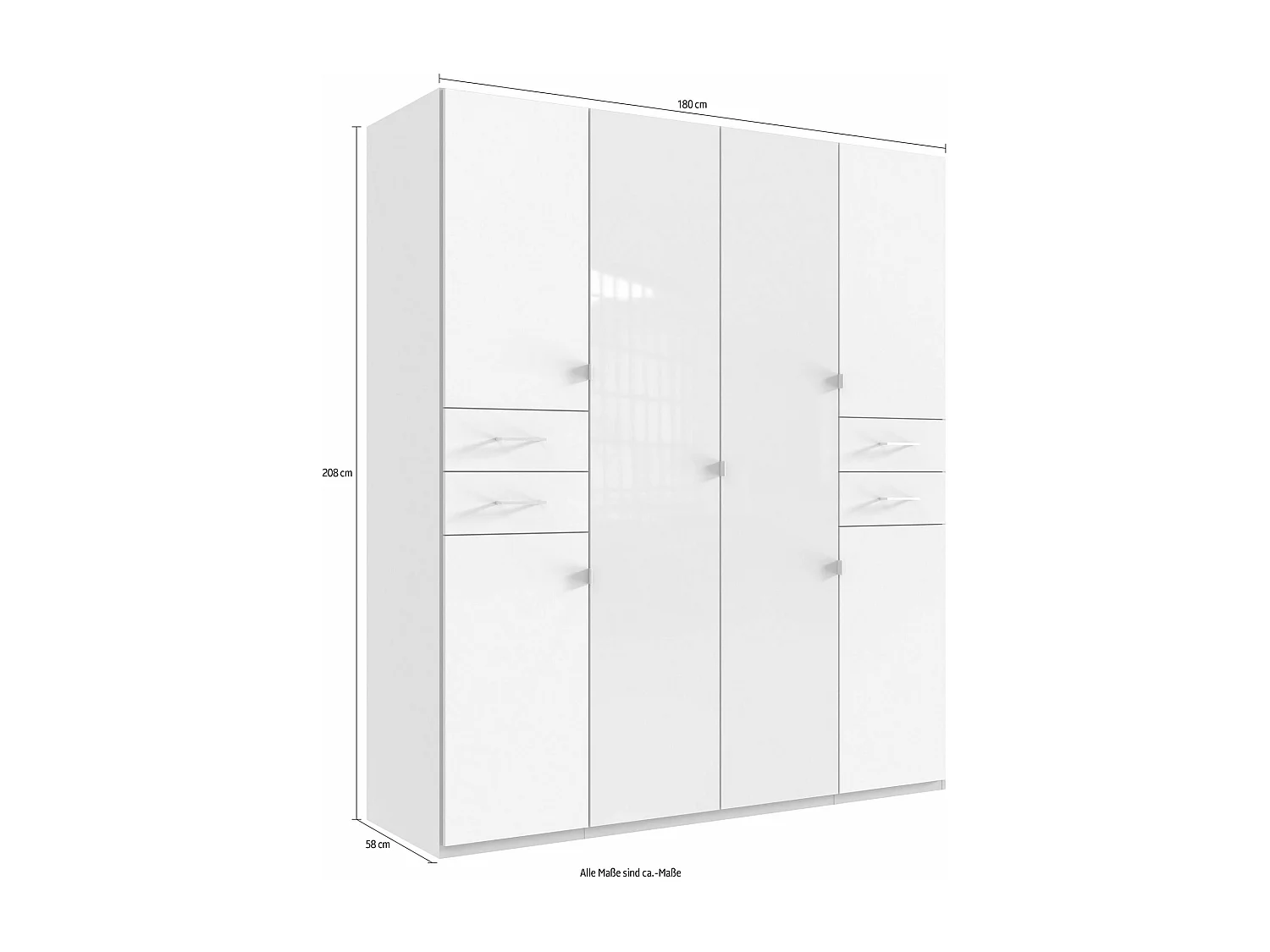 KLEIDERSCHRANK Danzig Weiß / Glasweiß 180 / 58 / 208cm