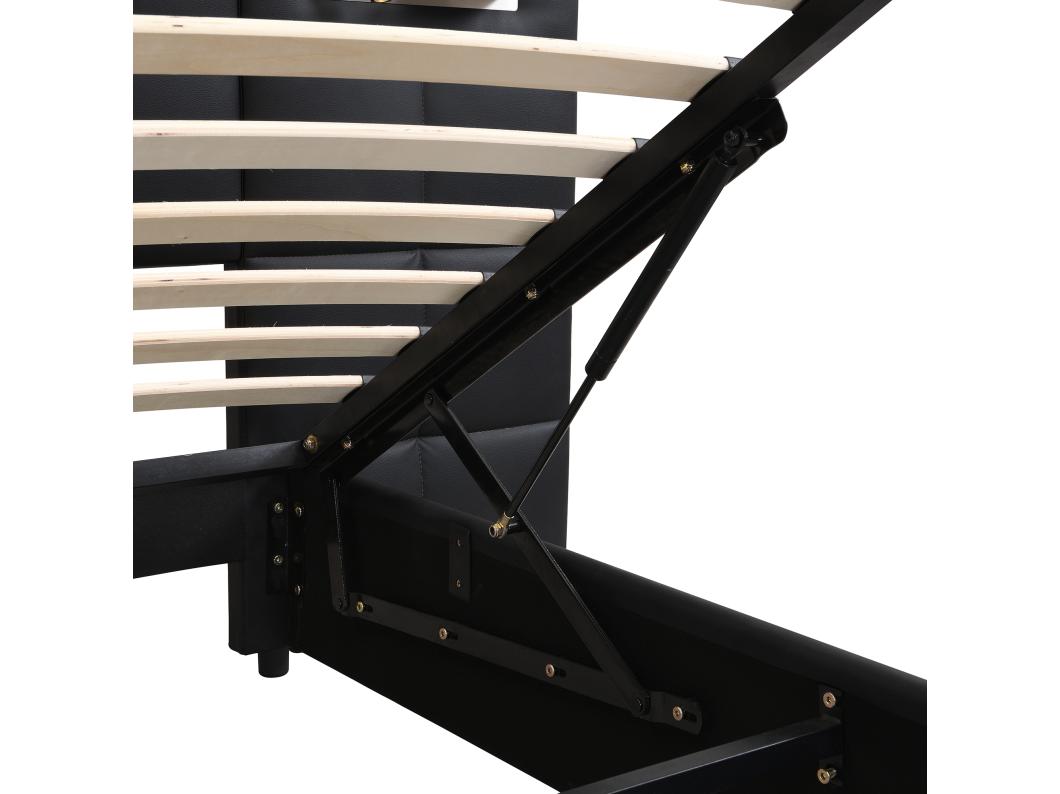 Opbergbed 180x200cm kunstleer stof - met USB poort, draadloos opladen en LED - met lattenbodem - Zwart