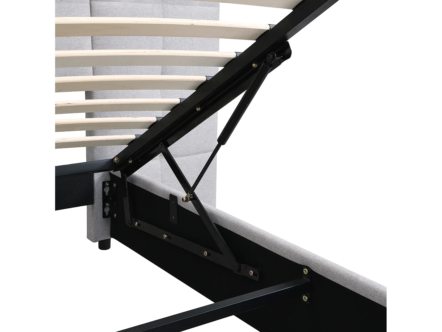 Lit coffre 180x200cm tissu en lin - avec port USB、recharge sans fil et LED - avec sommier à lattes - Gris