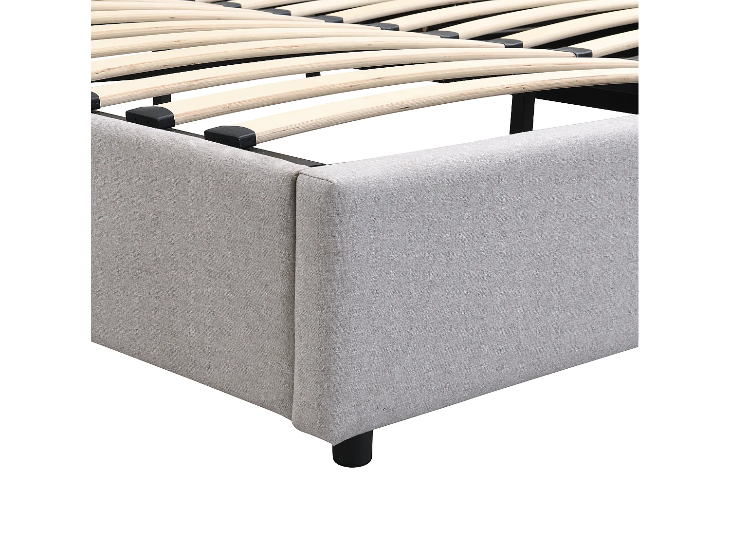 Lit coffre 180x200cm tissu en lin - avec port USB、recharge sans fil et LED - avec sommier à lattes - Gris